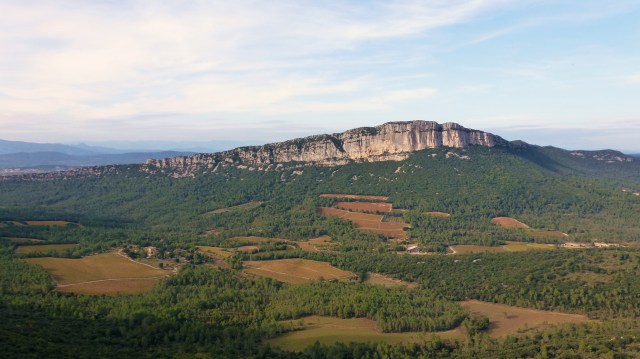 Les Vignes du Mas Bruguière entre le Pic Saint Loup et l'Hortus (vue du Pic Saint Loup)
